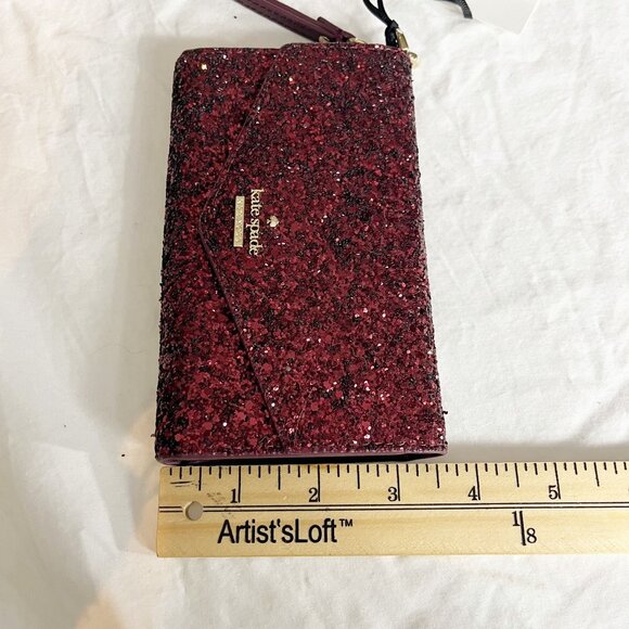 NEW Kate Spade iPhone Wristlet Deep Plum Red Glitter Wallet Card Slots Envelope - Picture 7 of 7